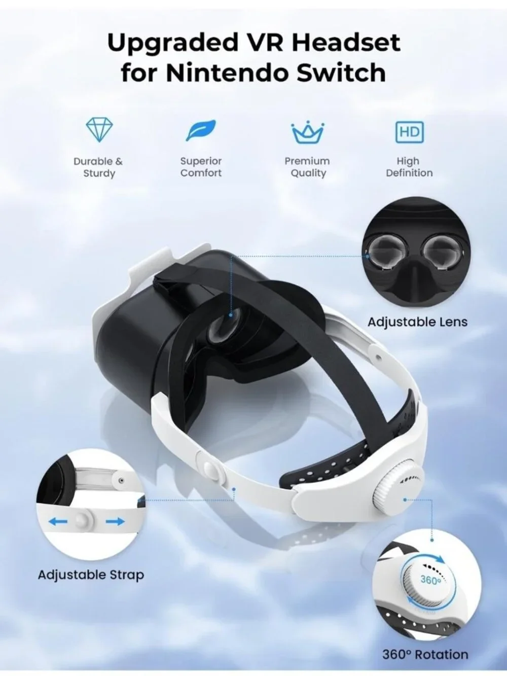 VR Headset for Nintendo Switch OLED VR Glasses W/ Adjustable Lens Head Straps